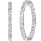 14K White Gold 5 CTW Natural Diamond Inside-Outside Hinged 37.8 mm Hoop Earrings