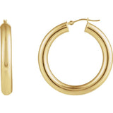 14K Yellow Gold Round Tube 35 mm Hoop Earrings