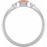 Sterling Silver Natural Pink Coral & .03 CTW Natural Diamond Ring