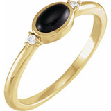 14K Yellow Gold 5x3 mm Round Natural Black Onyx & .03 CTW Natural Diamond Ring