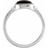 14K White Gold10x8 mm Round Natural Black Onyx & .03 CTW Natural Diamond Ring
