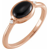 14K Rose Gold 9x7 mm Round Natural Black Onyx & .03 CTW Natural Diamond Ring