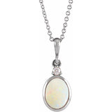 Sterling Silver 12x10 mm Natural White Opal & .03 CT Natural Diamond 16-18" Necklace