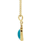 14K Yellow Gold 10x8 mm Natural Turquoise & .03 CT Natural Diamond 16-18" Necklace