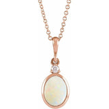 14K Rose Gold 5x3 mm Natural White Opal & .03 CT Natural Diamond 16-18" Necklace