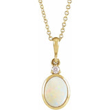 14K Yellow Gold 10x8 mm Natural White Opal & .03 CT Natural Diamond 16-18" Necklace