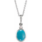 Sterling Silver 9x7 mm Natural Turquoise & .03 CT Natural Diamond 16-18" Necklace