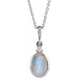 Platinum 5x3 mm Natural Rainbow Moonstone & .03 CT Natural Diamond 16-18" Necklace