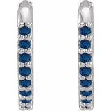 Sterling Silver Lab-Grown Blue Sapphire Hinged 12.5 mm Hoop Earrings