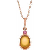 14K Rose Gold 6x4 mm Natural Citrine & Natural Pink Tourmaline 16-18" Necklace