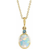 14K Yellow Gold 8x6 mm Lab-Grown White Opal & Natural London Blue Topaz 16-18" Necklace