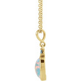 14K Yellow Gold 8x6 mm Lab-Grown White Opal & Natural London Blue Topaz 16-18" Necklace