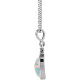 14K White Gold 8x6 mm Lab-Grown White Opal & Natural London Blue Topaz 16-18" Necklace