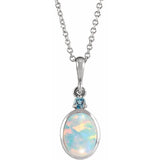 Platinum 5x3 mm Lab-Grown White Opal & Natural London Blue Topaz 16-18" Necklace