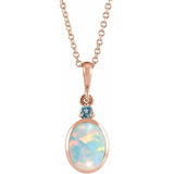 14K Rose Gold 5x3 mm Lab-Grown White Opal & Natural London Blue Topaz 16-18" Necklace
