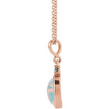 14K Rose Gold 5x3 mm Lab-Grown White Opal & Natural London Blue Topaz 16-18" Necklace
