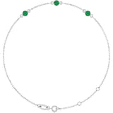 14K White Gold Lab-Grown Emerald Bezel-Set 3-Stone 6 1/2-7 1/2" Bracelet