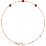 14K Rose Gold Natural Mozambique Garnet Bezel-Set 3-Stone 6 1/2-7 1/2" Bracelet