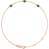 14K Rose Gold Natural Emerald Bezel-Set 3-Stone 6 1/2-7 1/2" Bracelet