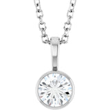 14K White Gold 1/3 CT Natural Diamond Bezel-Set Solitaire 16-18" Necklace