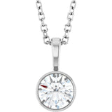 14K White Gold 1/2 CT Natural Diamond Bezel-Set Solitaire 16-18" Necklace