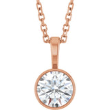 14K Rose Gold 5/8 CT Natural Diamond Bezel-Set Solitaire 16-18" Necklace