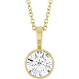 14K Yellow Gold 9/10 CT Natural Diamond Bezel-Set Solitaire 16-18" Necklace