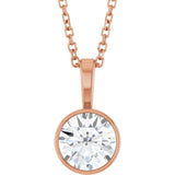 14K Rose Gold 9/10 CT Natural Diamond Bezel-Set Solitaire 16-18" Necklace