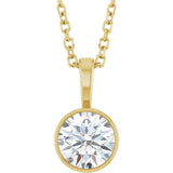 14K Yellow Gold 5/8 CT Lab-Grown Diamond Bezel-Set Solitaire 16-18" Necklace