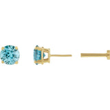 14K Yellow Gold Natural Blue Zircon Earring