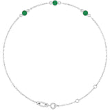 Sterling Silver Natural Emerald Bezel-Set 3-Stone 6 1/2-7 1/2