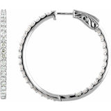 14K White Gold 5 CTW Natural Diamond Inside-Outside 41.5 mm Hinged Hoop Earrings
