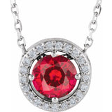 14K White Gold Lab-Grown Ruby & .05 CTW Natural Diamond Halo-Style 16" Necklace
