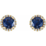 14K Yellow Gold 4 mm Lab-Grown Blue Sapphire & 1/10 CTW Natural Diamond Earrings