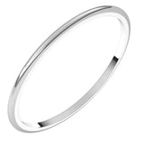 14K White Gold 1 mm Lightweight Half Round Band Size 8
