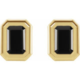 14K Yellow Gold Natural Black Onyx Solitaire Earrings