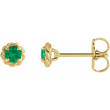 14K Yellow Gold 3 mm Lab-Grown Emerald Claw-Prong Rope Earrings