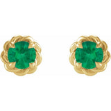 14K Yellow Gold 3 mm Lab-Grown Emerald Claw-Prong Rope Earrings