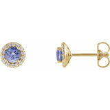14K Yellow Gold 4 mm Natural Tanzanite & 1/10 CTW Natural Diamond Earrings