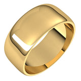 14K Yellow Gold 8 mm Lightweight Half Round Band Size 8.5