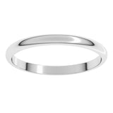 10K White Gold 2 mm Lightweight Half Round Band Size 7.5