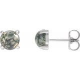 Sterling Silver Natural Moss Agate Cabochon Earrings