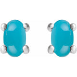 Sterling Silver 7x5 mm Oval Natural Turquoise Earrings