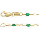 14K Yellow Gold-Filled 1.6 mm Green Enamel Bead Paperclip-Style 7" Chain