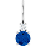14K White Gold Natural Blue Sapphire & .03 CT Natural Diamond Charm/Pendant