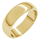 18K Yellow Gold 6 mm Half Round Band Size 7.5
