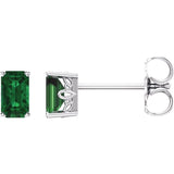 14K White Gold Lab-Grown Emerald Scroll Setting® Earrings