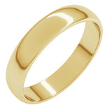 14K Yellow Gold 4 mm Lightweight Half Round Band Size 4.5