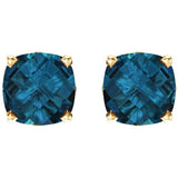 14K Yellow Gold Natural London Blue Topaz Scroll Setting® Earrings