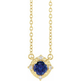 14K Yellow Gold Lab-Grown Blue Sapphire & .04 CTW Natural Diamond Halo-Style 18" Necklace